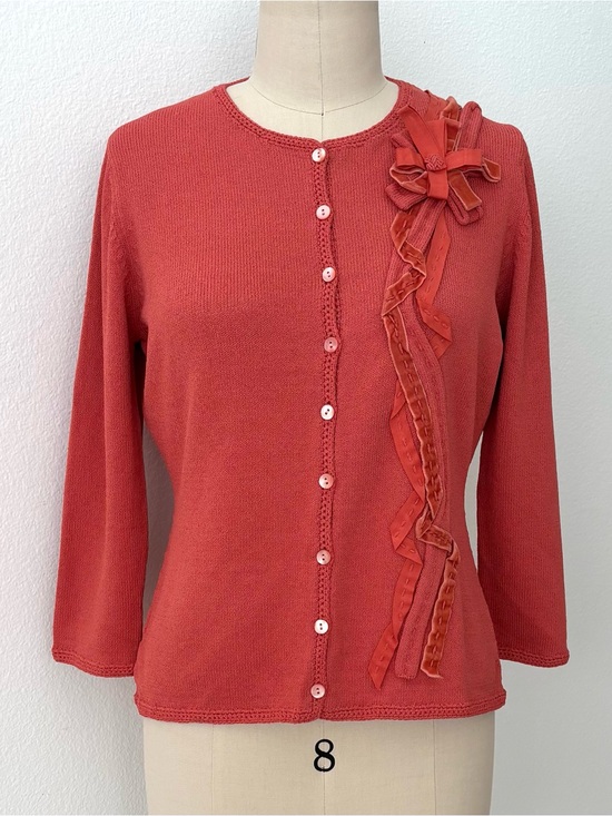 Karen Kane Sweaters - Karen Kane Tuscan Sunrise Ribbon Cardigan NWT Coral/Terracotta Orange Coquette L